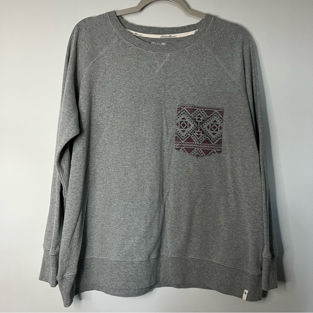 Men’s Eddie Bauer gray Aztec printed crewneck sweater size 2XL